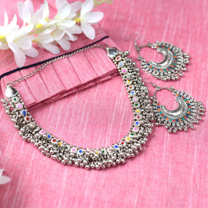 Traditional Multi colour Necklace with Earrings Jkms_105