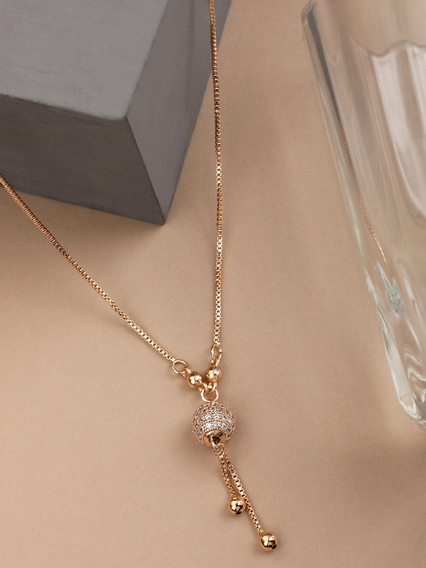 Women's Stainless Steel Rosegold CZ Ball Shape Necklace