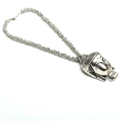 German Silver Oxidised Budha Necklace with Earrings Jkms_145