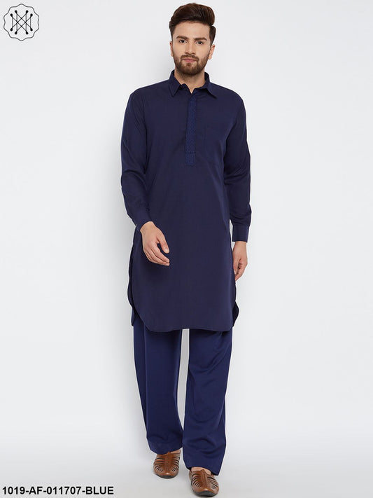 Men's Navy Blue Pathani Kurta Salwar Set