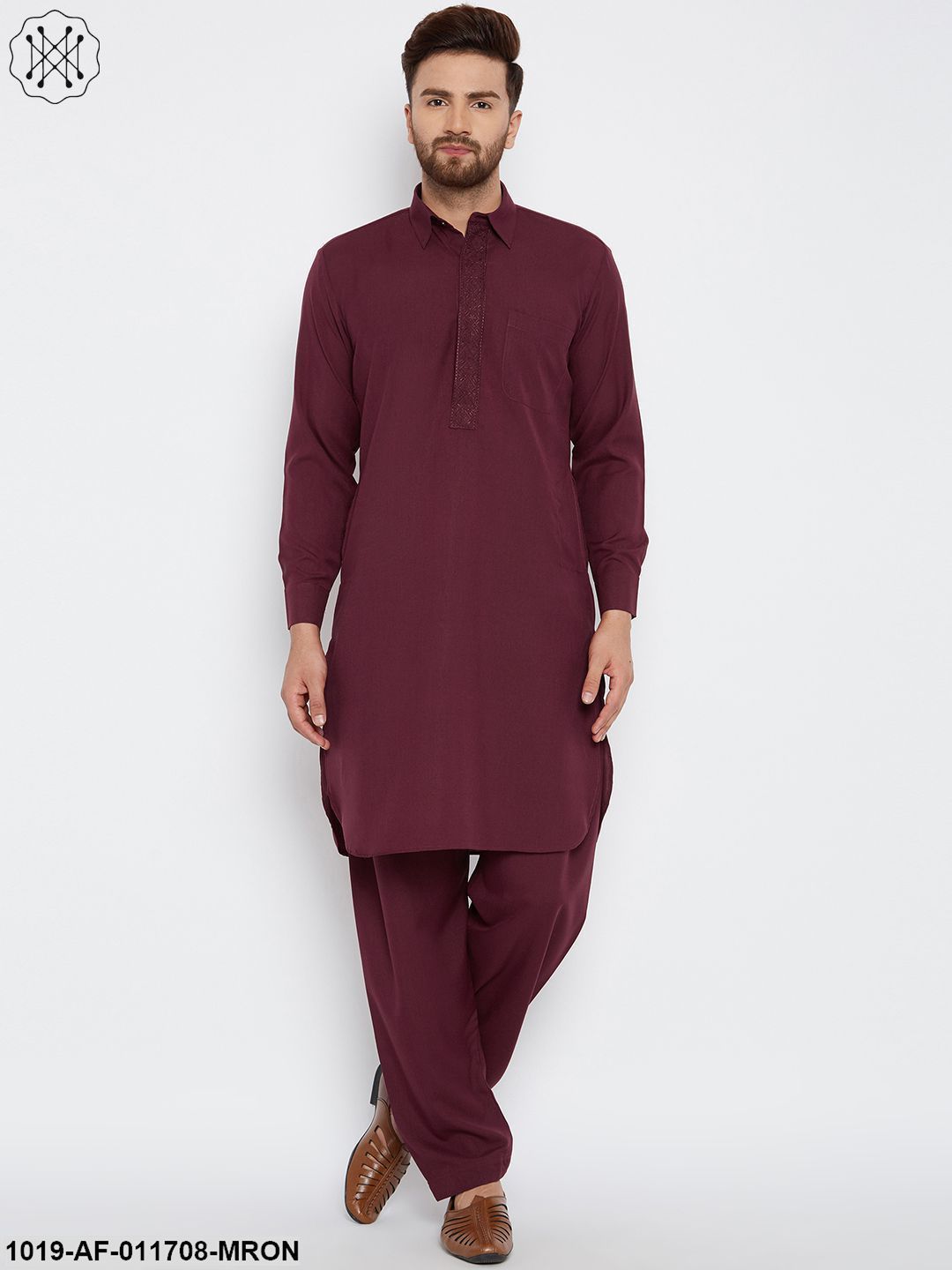 Men's Maroon Pathani Kurta Salwar Set