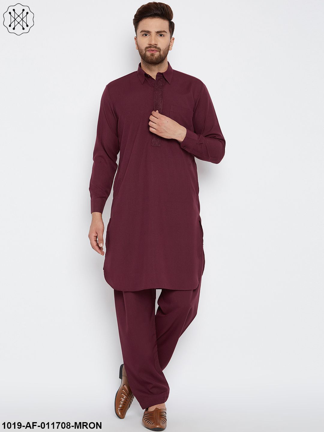 Men's Maroon Pathani Kurta Salwar Set