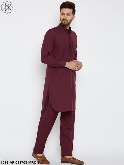 Men's Maroon Pathani Kurta Salwar Set