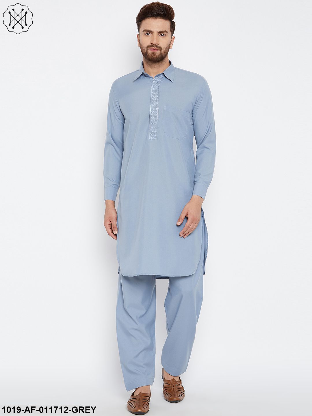 Men's Grey Pathani Kurta Salwar Set