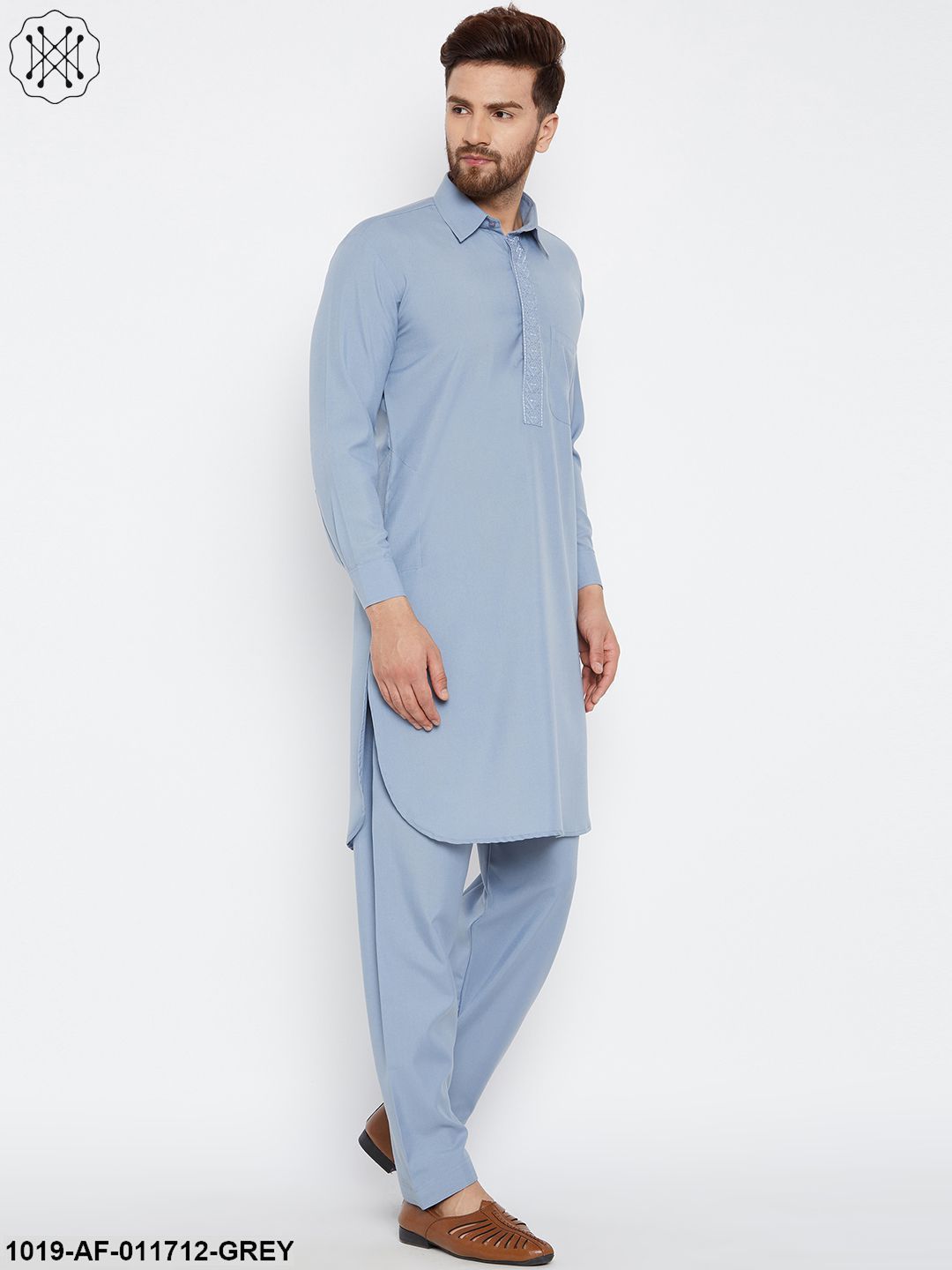 Men's Grey Pathani Kurta Salwar Set