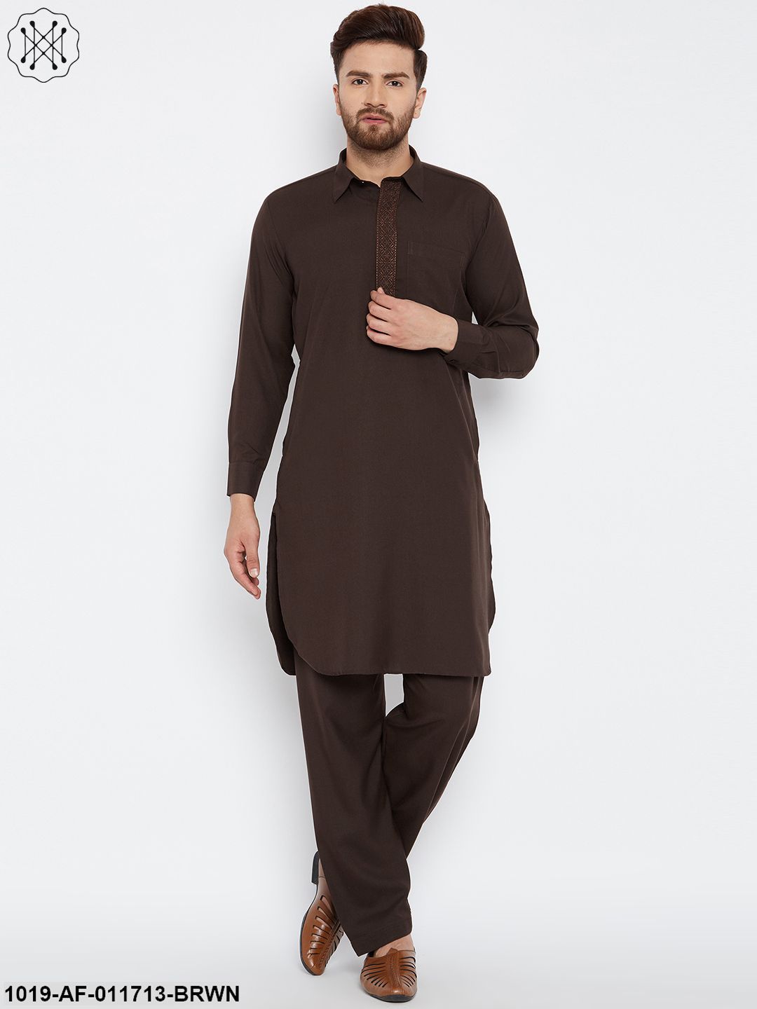 Men's Chocolate Brown Pathani Kurta Salwar Set