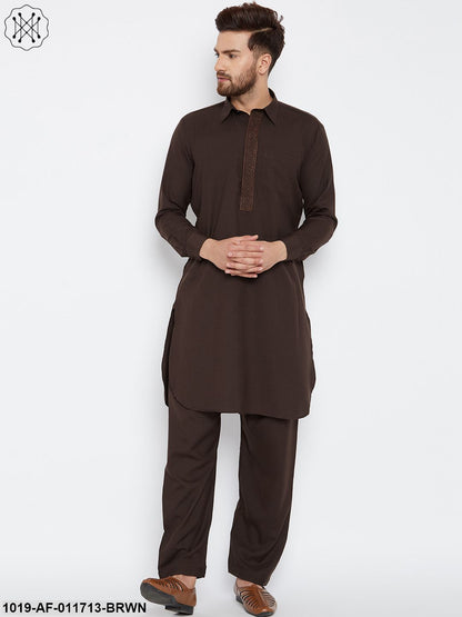 Men's Chocolate Brown Pathani Kurta Salwar Set