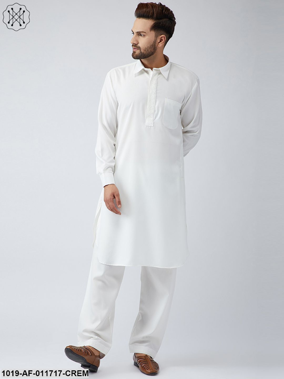 Men's Cotton Cream Pathani Kurta Salwar Set