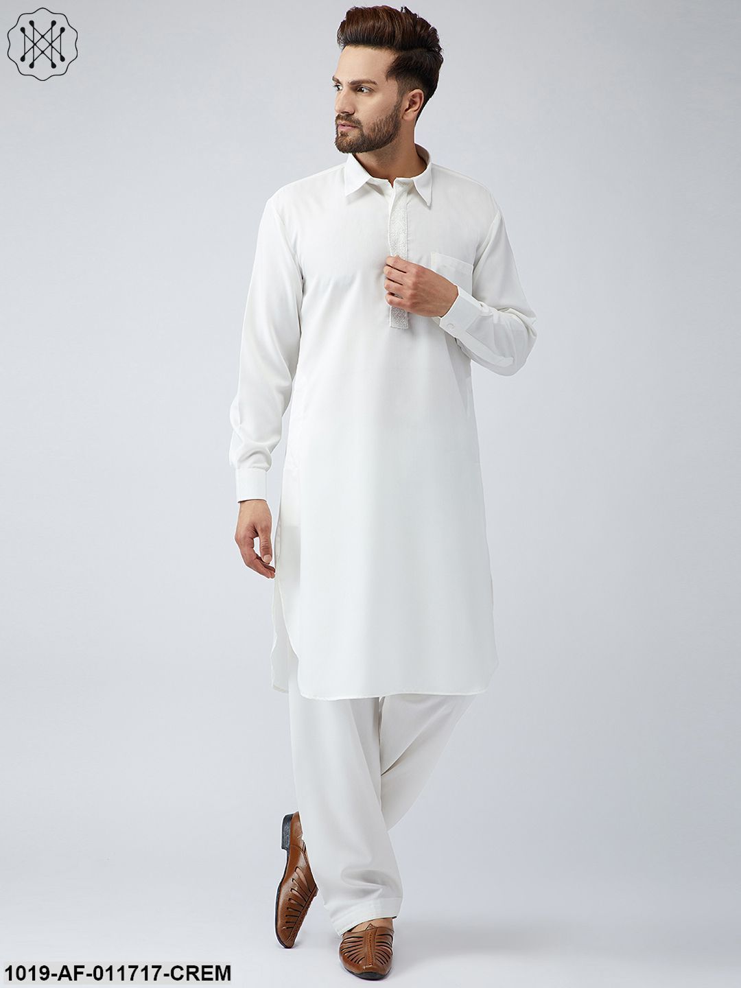 Men's Cotton Cream Pathani Kurta Salwar Set