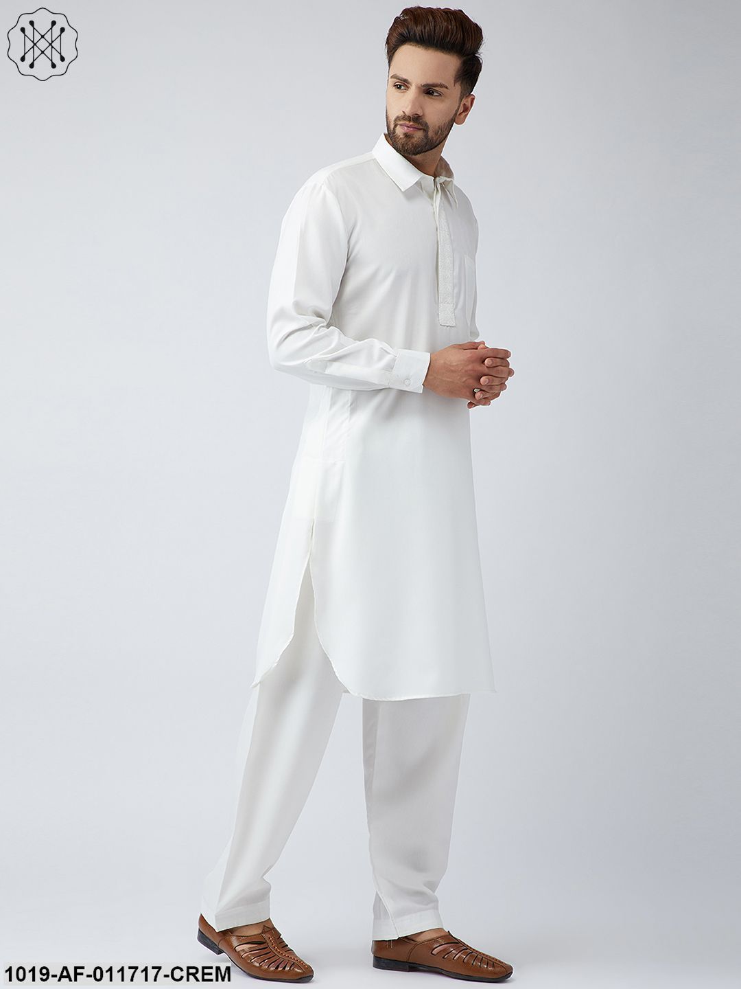 Men's Cotton Cream Pathani Kurta Salwar Set