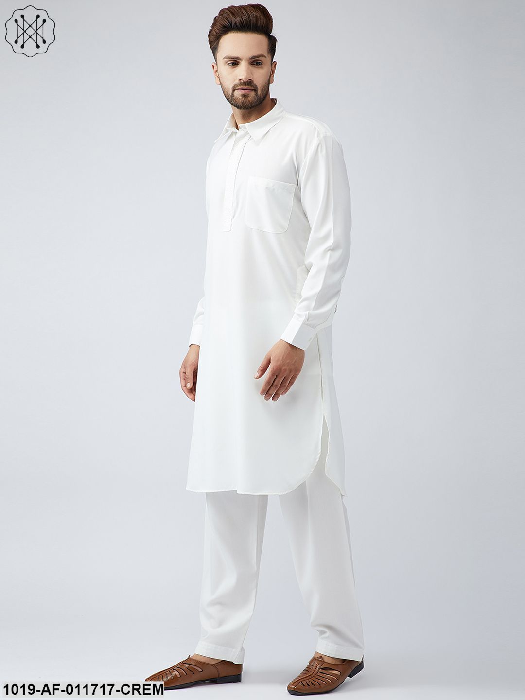 Men's Cotton Cream Pathani Kurta Salwar Set