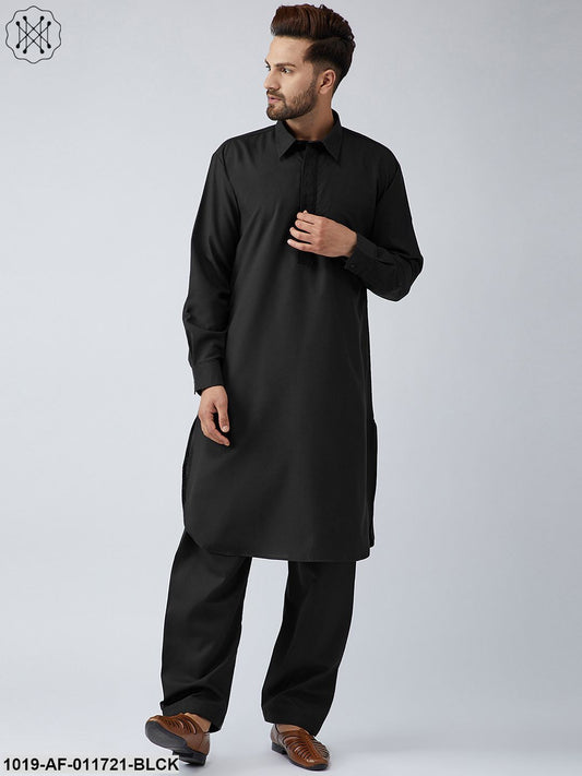 Men's Cotton Black Pathani Kurta Salwar Set