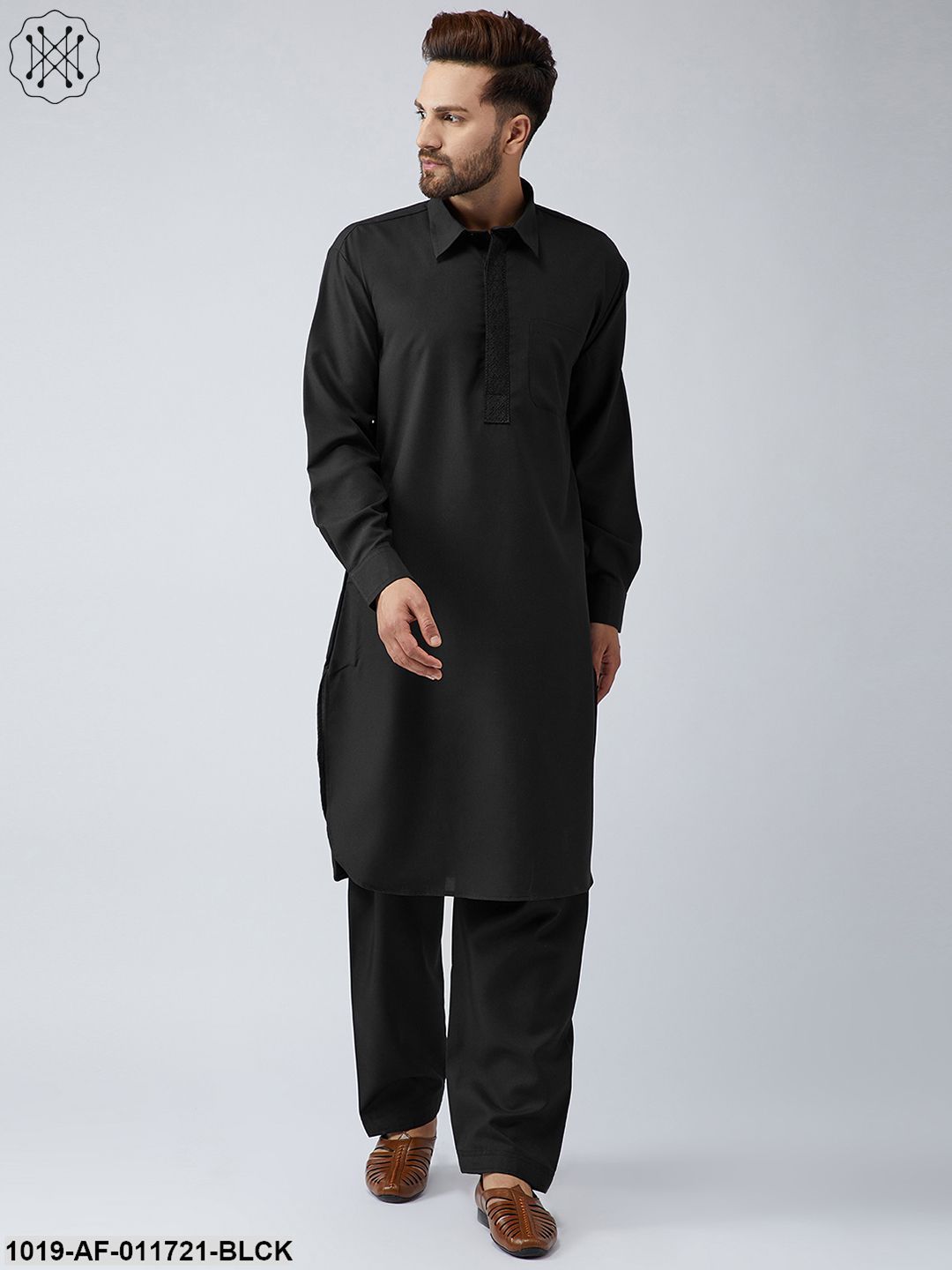 Men's Cotton Black Pathani Kurta Salwar Set