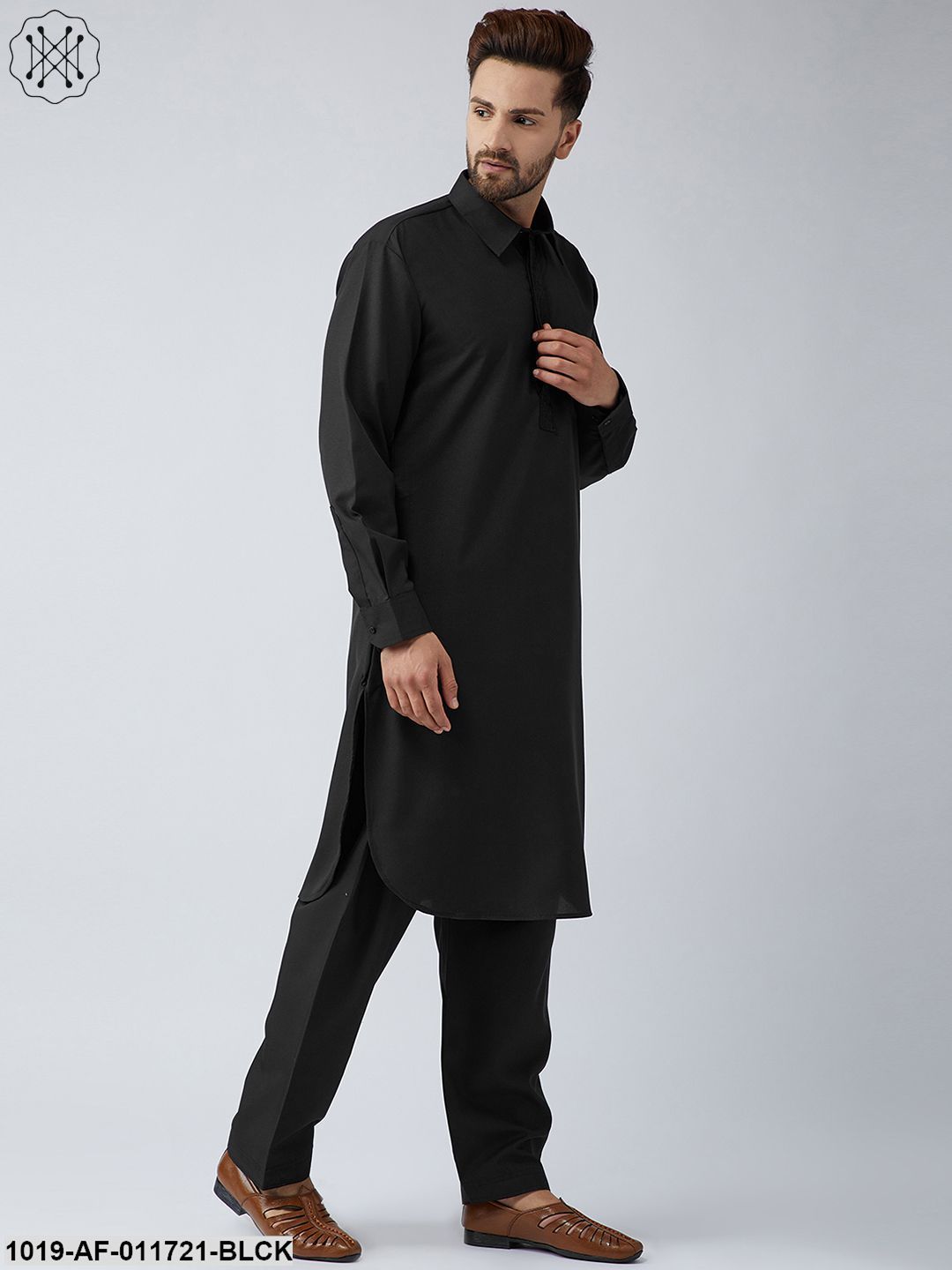 Men's Cotton Black Pathani Kurta Salwar Set