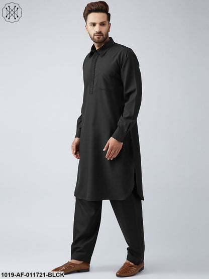 Men's Cotton Black Pathani Kurta Salwar Set