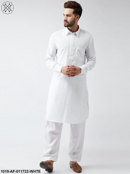 Men's Cotton White Pathani Kurta Salwar Set