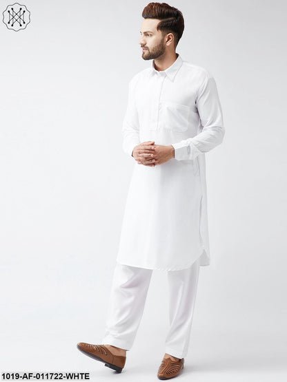 Men's Cotton White Pathani Kurta Salwar Set