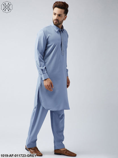 Men's Cotton Grey Pathani Kurta Salwar Set