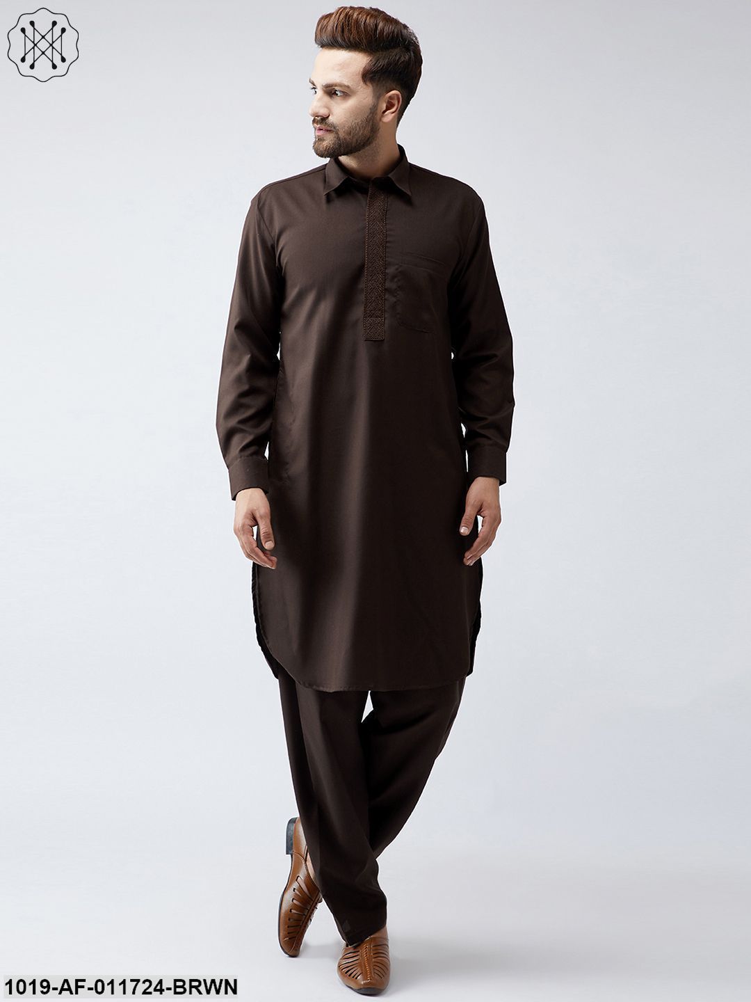 Men's Cotton Dark Brown Pathani Kurta Salwar Set