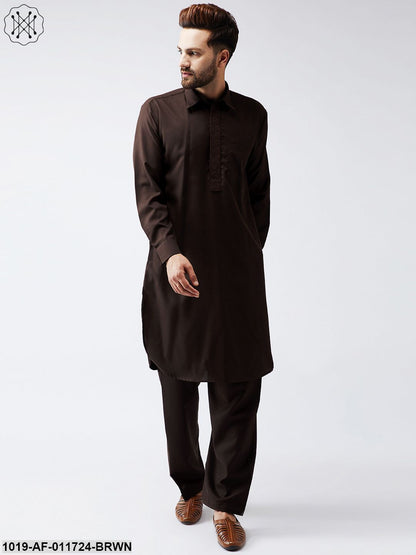 Men's Cotton Dark Brown Pathani Kurta Salwar Set