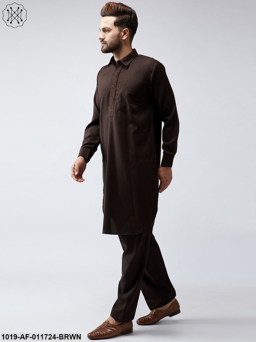 Men's Cotton Dark Brown Pathani Kurta Salwar Set