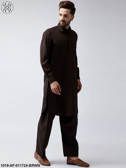 Men's Cotton Dark Brown Pathani Kurta Salwar Set