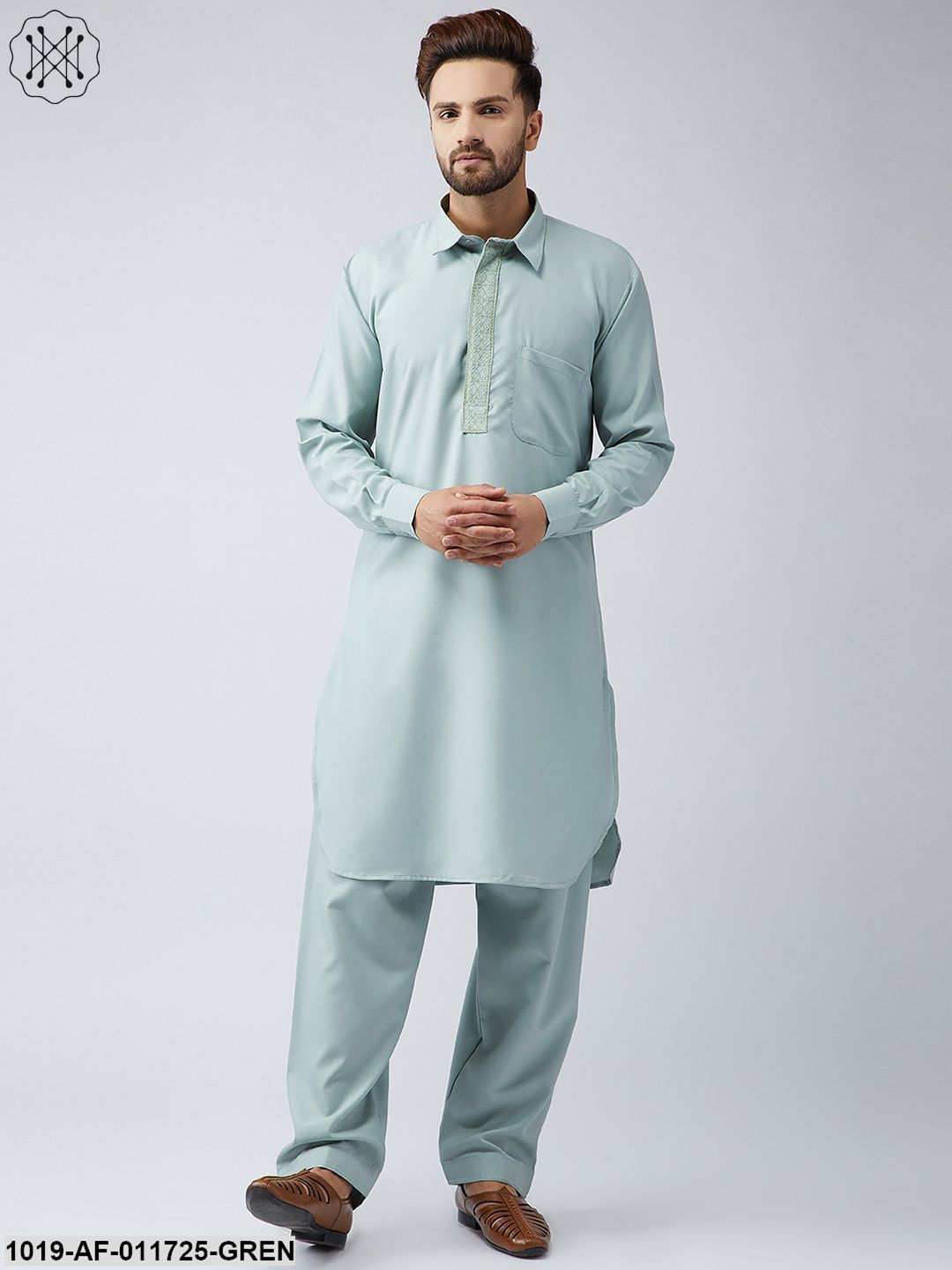 Men's Cotton Pista Kurta And Off White Churidar Salwar Set