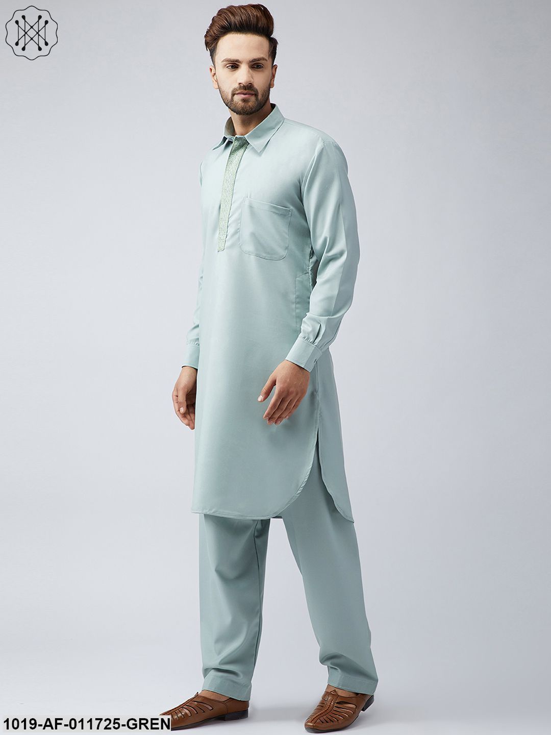 Men's Cotton Pista Kurta And Off White Churidar Salwar Set