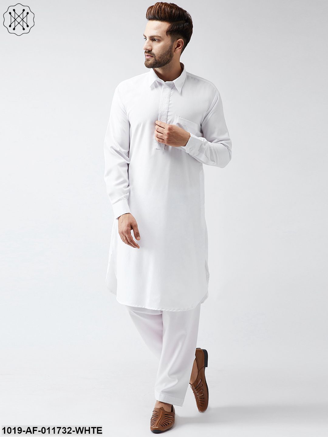 Men's Cotton Classic White Pathani Kurta Set