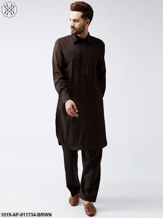 Men's Cotton Dark Brown Pathani Kurta Set