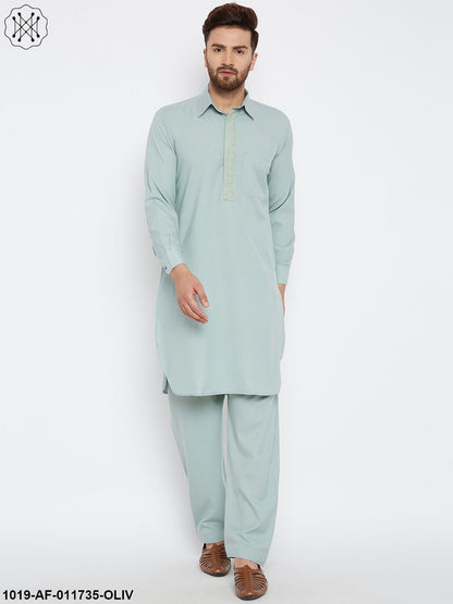 Men's Cotton Olive Pathani Kurta Set