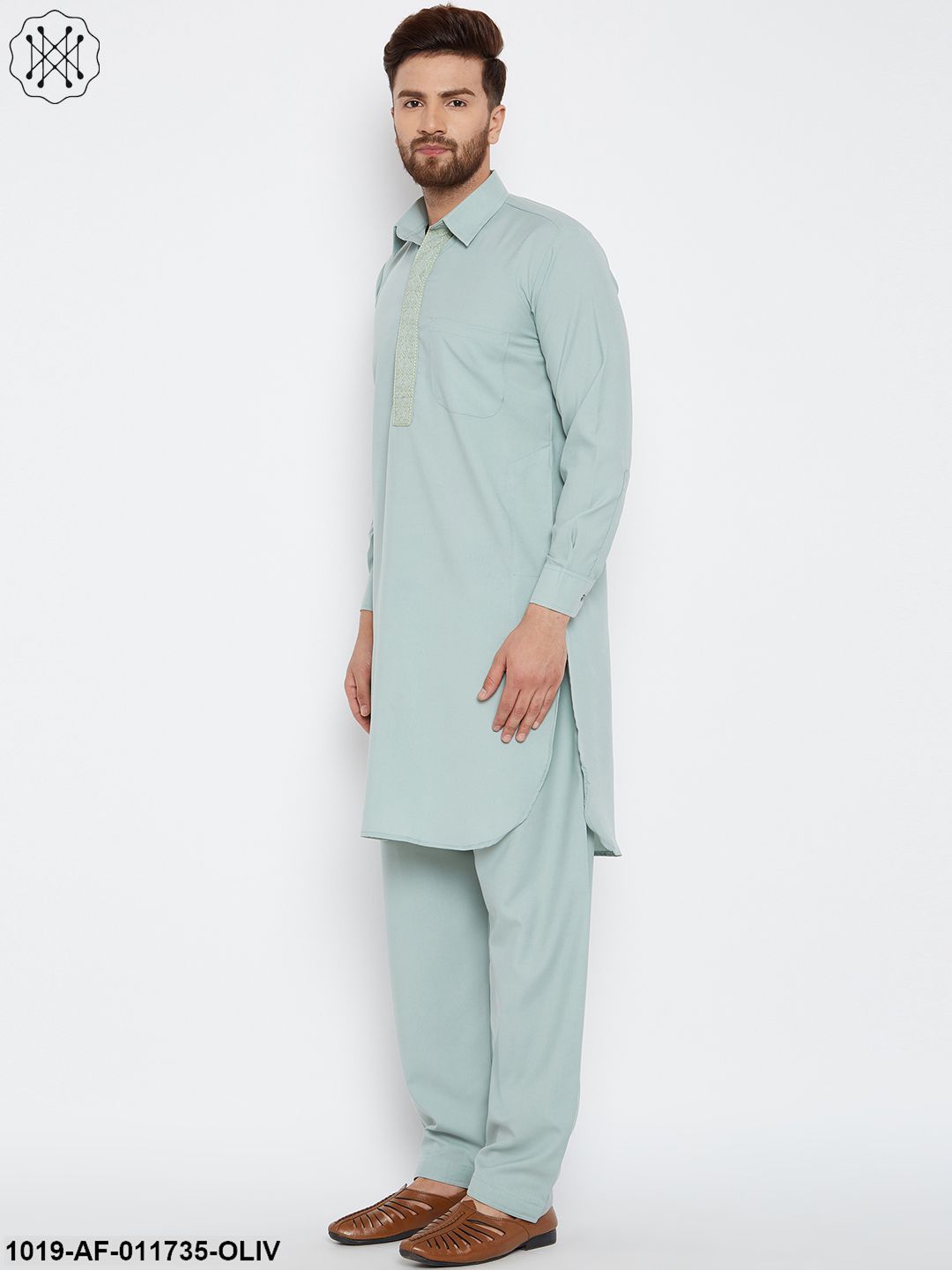 Men's Cotton Olive Pathani Kurta Set