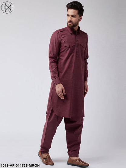 Men's Cotton Maroon Pathani Kurta Salwar Set