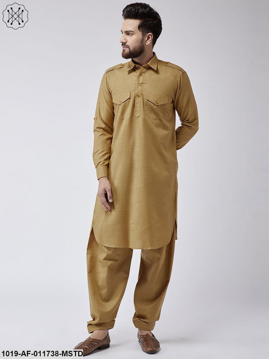 Men's Cotton Mustard Pathani Kurta Salwar Set