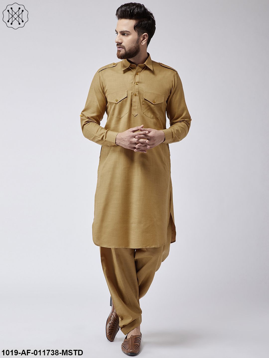 Men's Cotton Mustard Pathani Kurta Salwar Set