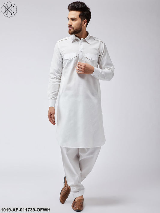 Men's Cotton Off-White Pathani Kurta Salwar Set