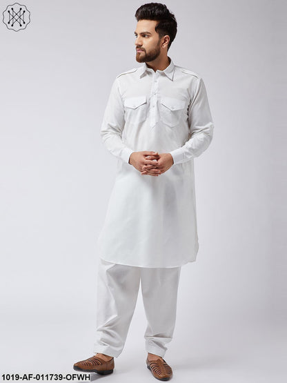 Men's Cotton Off-White Pathani Kurta Salwar Set