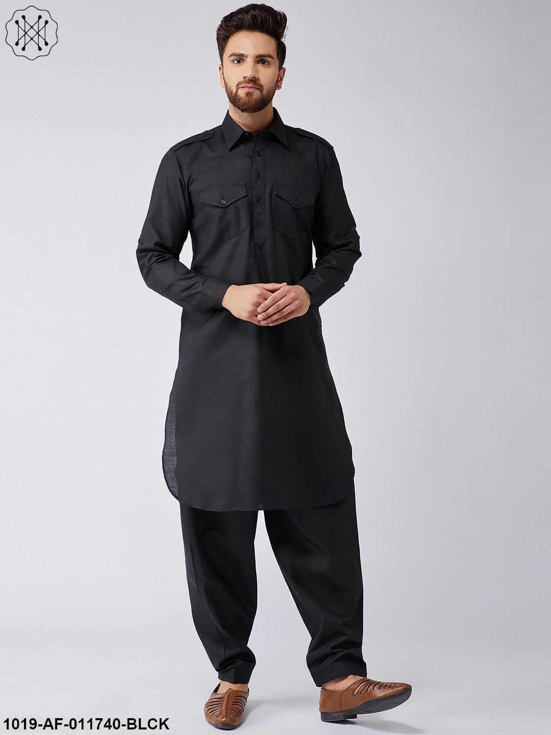 Men's Cotton Black Pathani Kurta Salwar Set