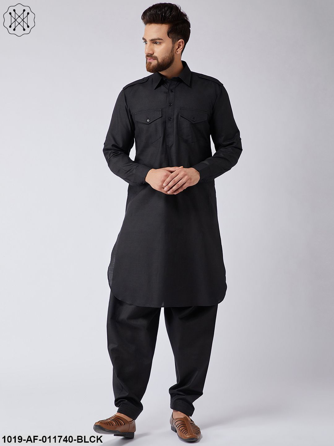 Men's Cotton Black Pathani Kurta Salwar Set