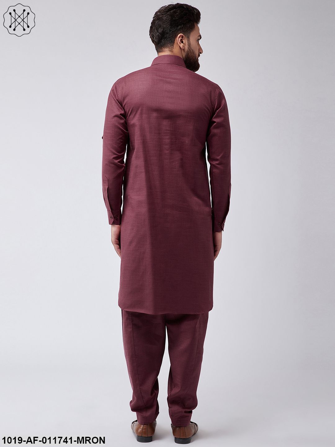 Men's Cotton Maroon Pathani Kurta Salwar Set