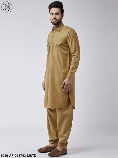 Men's Cotton Mustard Pathani Kurta Salwar Set