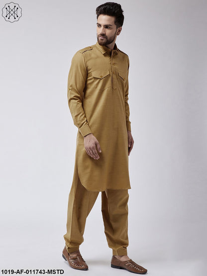 Men's Cotton Mustard Pathani Kurta Salwar Set