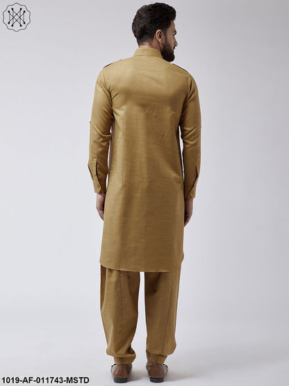 Men's Cotton Mustard Pathani Kurta Salwar Set