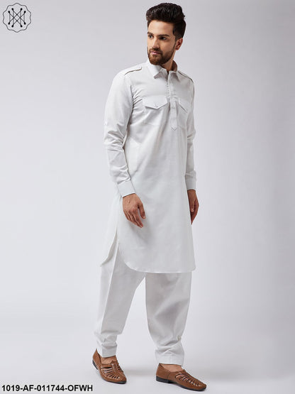 Men's Cotton Off-White Pathani Kurta Salwar Set