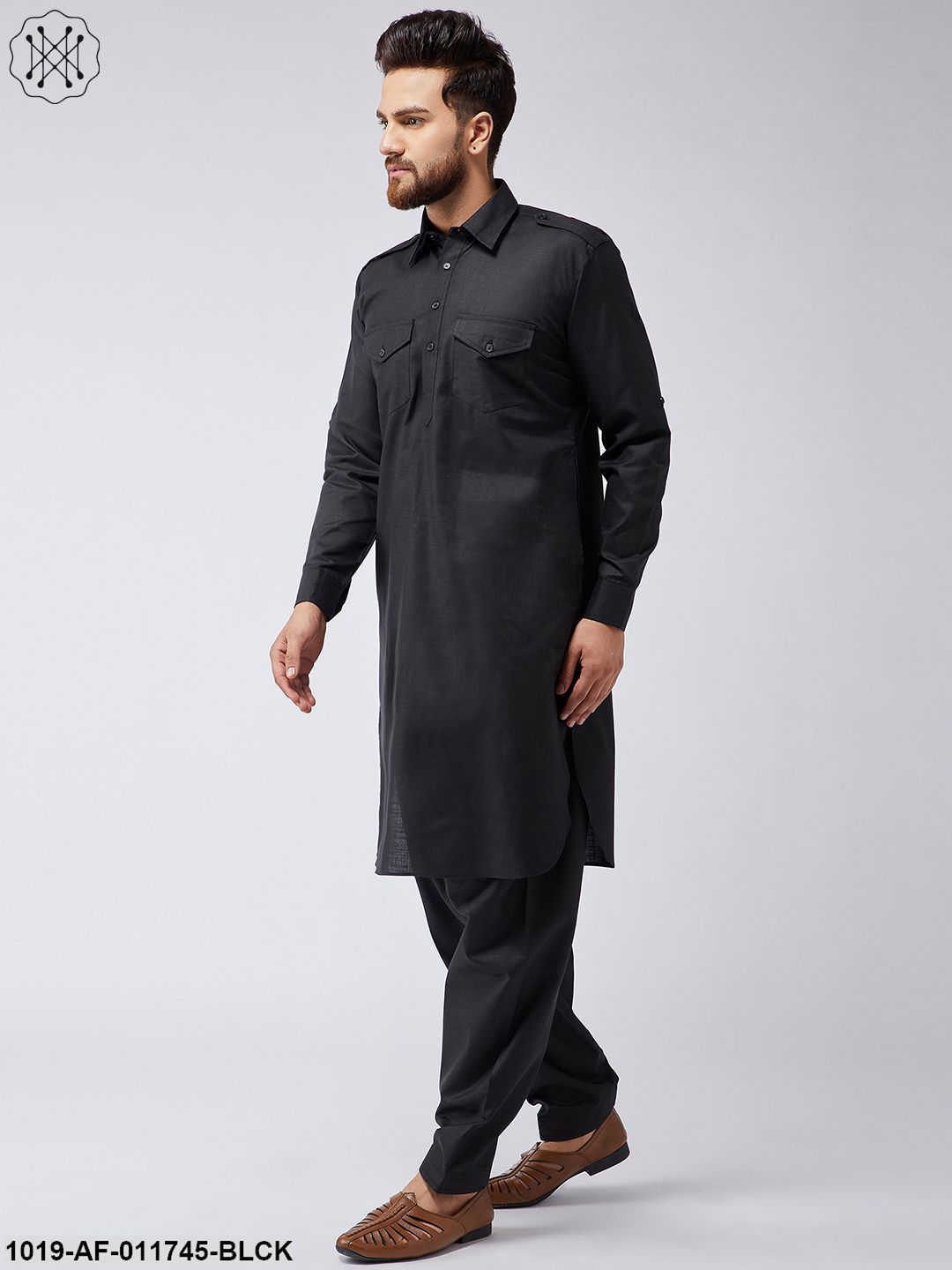 Men's Cotton Black Pathani Kurta Salwar Set