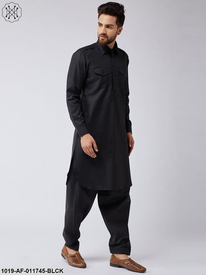 Men's Cotton Black Pathani Kurta Salwar Set