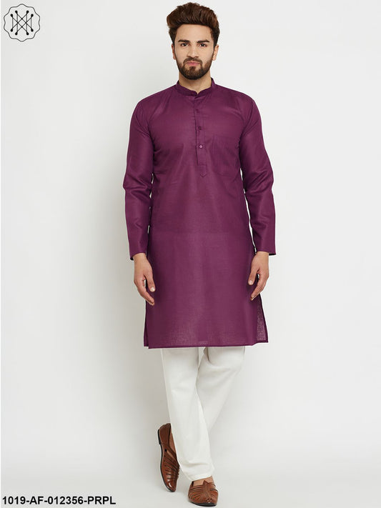 Men's Purple, Cotton Linen Kurta Set