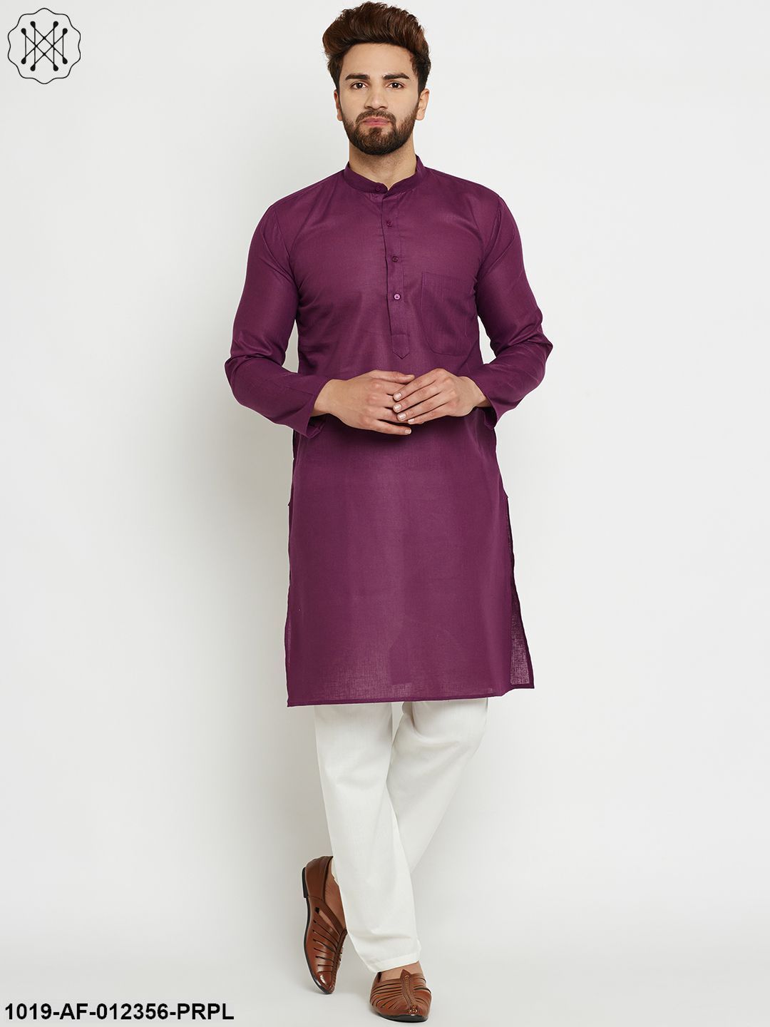 Men's Purple, Cotton Linen Kurta Set