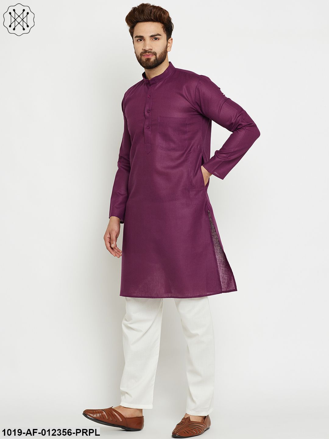 Men's Purple, Cotton Linen Kurta Set