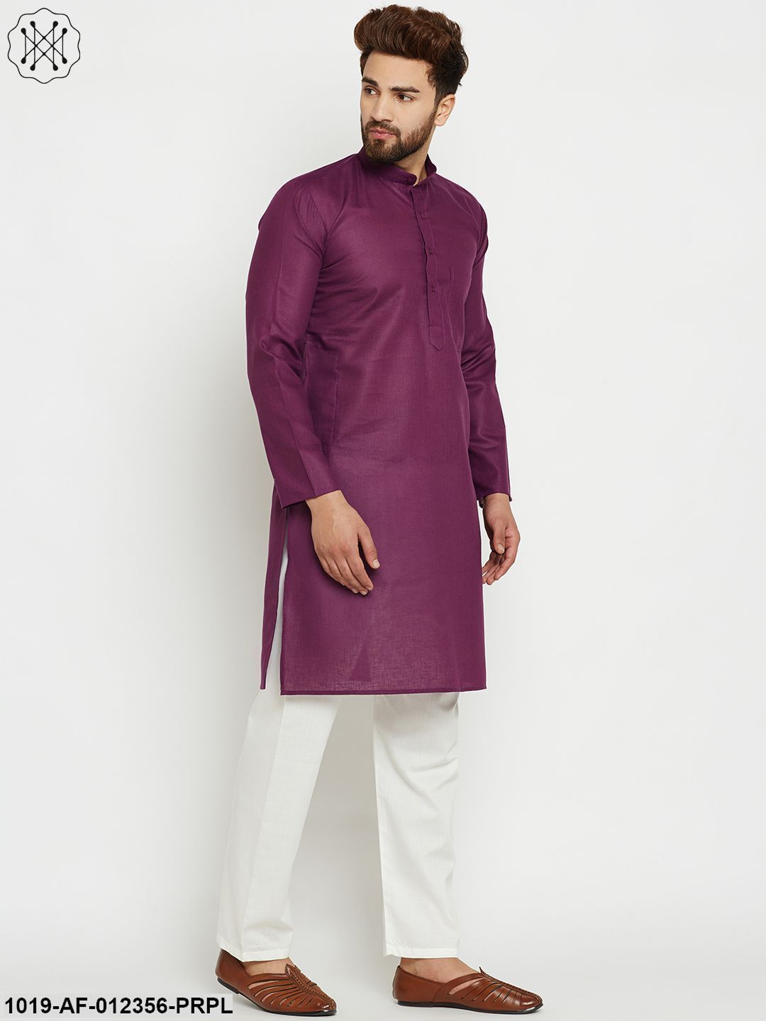 Men's Purple, Cotton Linen Kurta Set